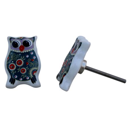 Grey Owl Flat Ceramic Knob